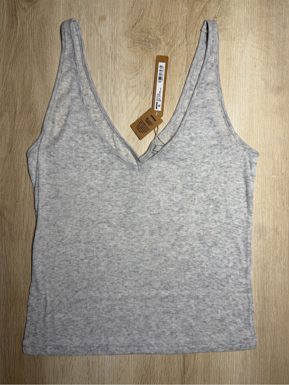 Skims Sheer Cotton Rib V-Neck Tank in Light Heather Grey Size Small